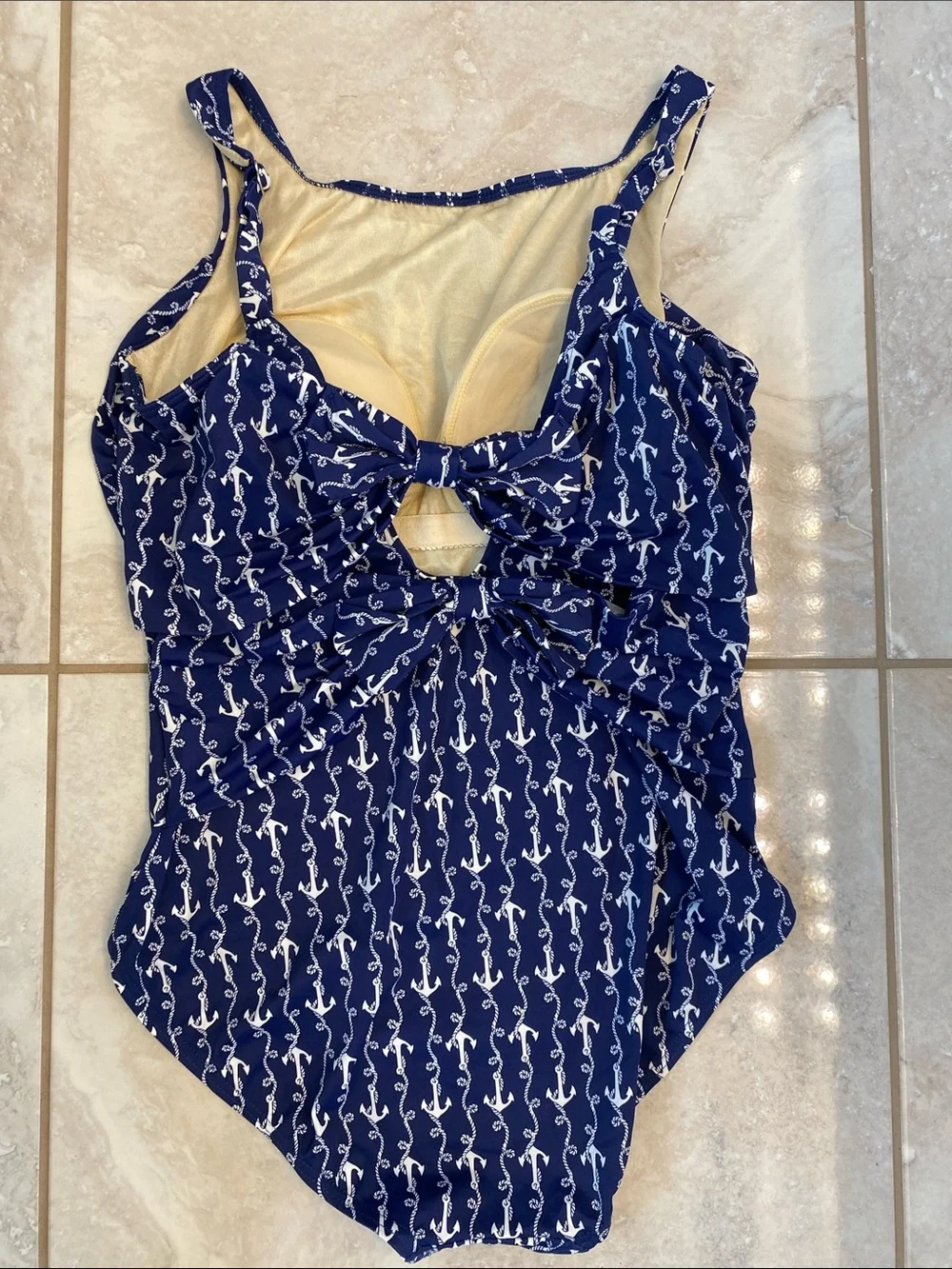 Talbots Navy Blue Anchor-Print One-Piece Swimsuit